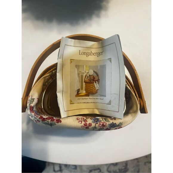 Longaberger Basket 2001 Sweetheart Red Love Notes Fabric Plastic Lined Charm - Picture 10 of 11